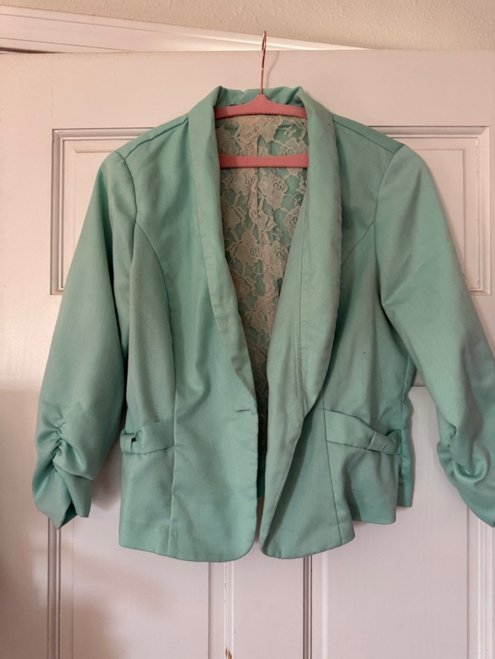 Maurices Mint Green Lace-Back Blazer